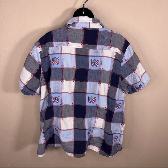 SIZE 26w 28w VINTAGE NORTHCREST RED WHITE BLUE BUTTON FRONT SHORT SLEEVE - Picture 2 of 11